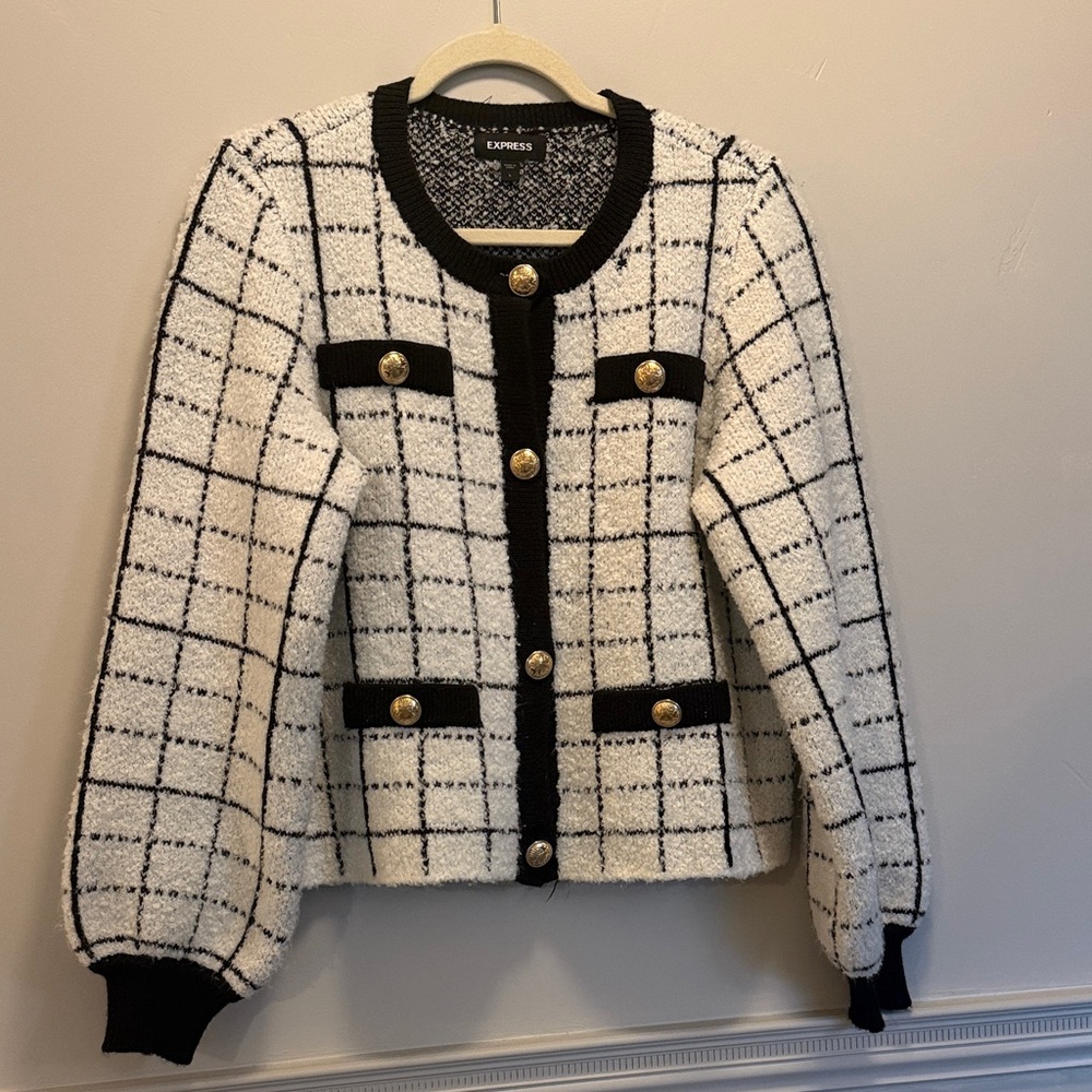 Express Women's Black and White Grid Blazer
